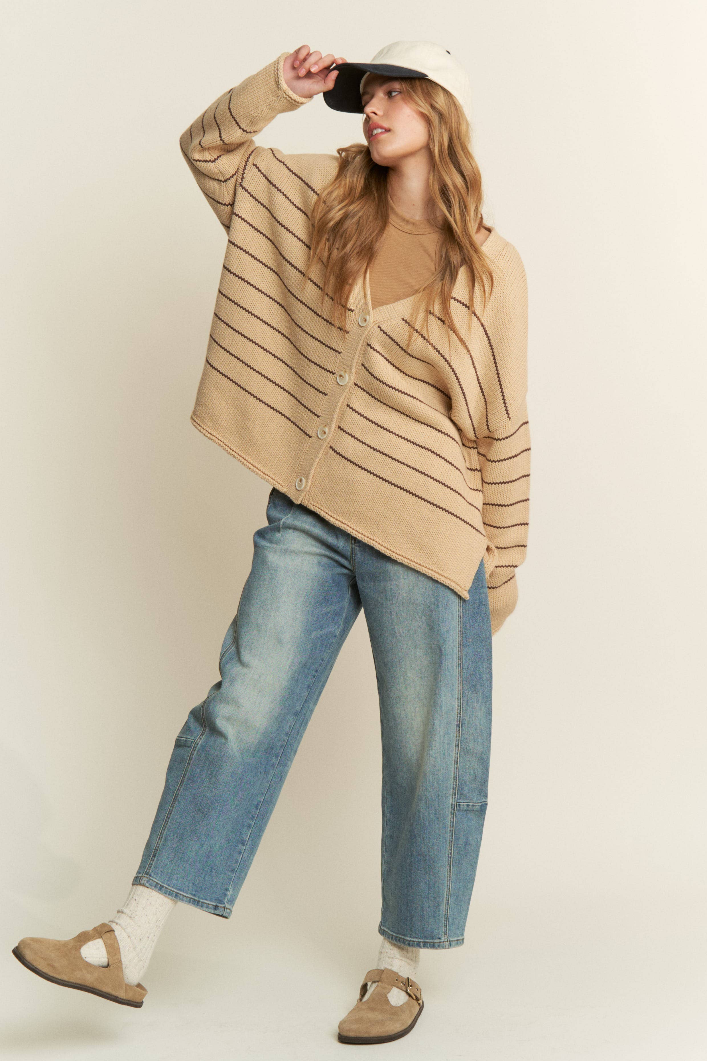 Taupe Drop Shoulder V-Neck Knit Cardigan for wholesale on Faire5