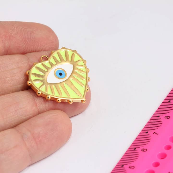 Charms cœur émaillés œil protecteur en or 24k brillant 27x28mm, XP512 pour la vente par QueenJewelryM