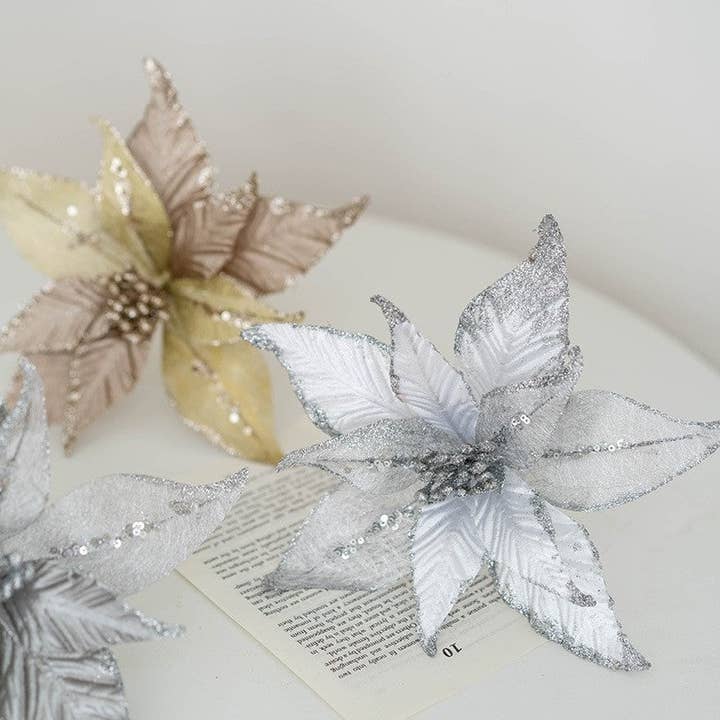 25Cm Mesh Fabric With Glitter Powder Christmas Flower for wholesale by kycozy