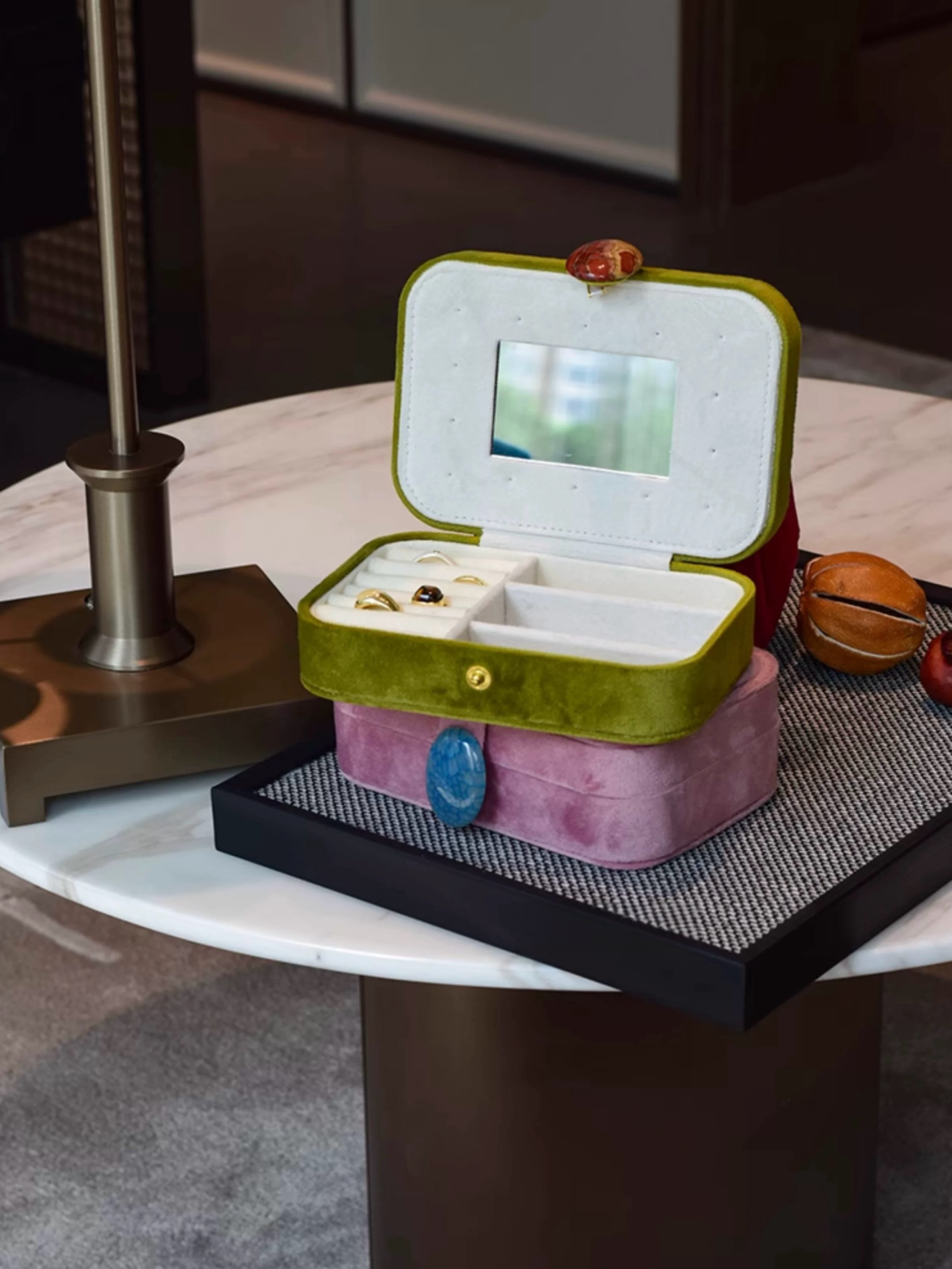 INSPECIAL HOME - Wholesale Jewelry Box/Organizer - Vintage Pebble Velvet Jewellery Box Accessory Storage Case 3