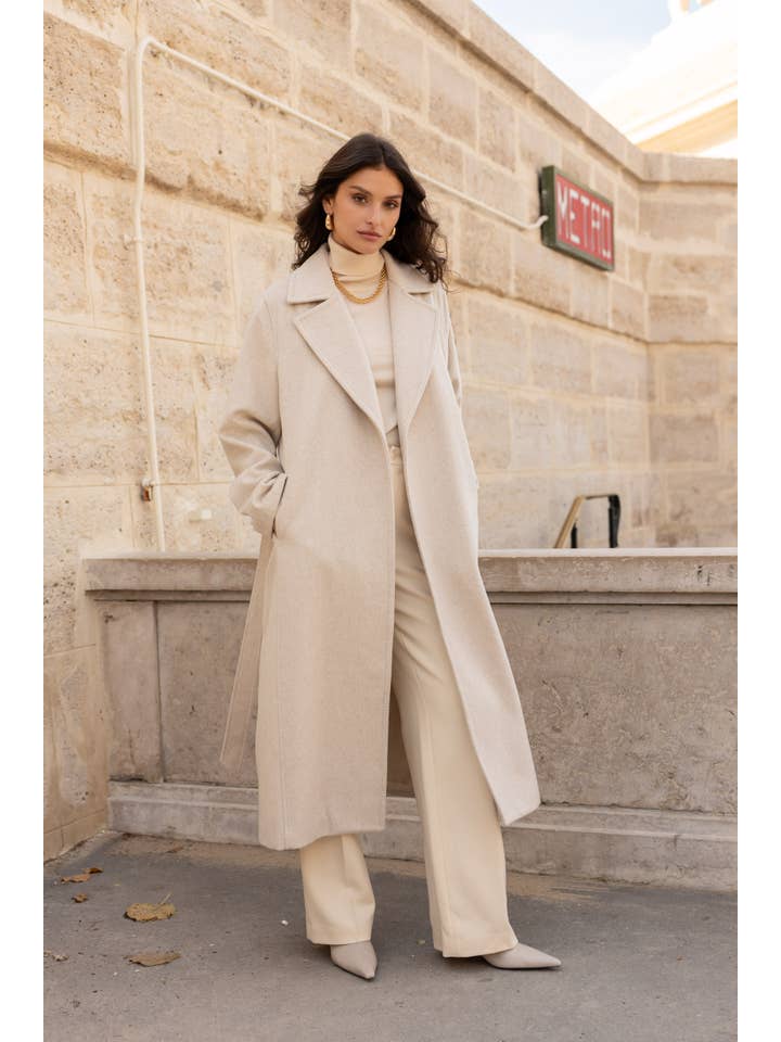Attentif Paris - Wholesale Coat - Women's - Belted long coat in blended wool42