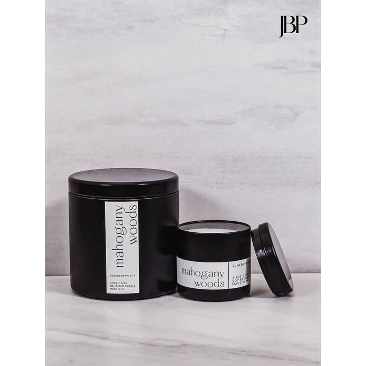 juneberryplace home fragrances - Candles, Diffusers & Sprays - Wholesale Jar/Filled Candle - Mahogany Woods Mini Candle, 25hr burn, Crackling Wood Wick1