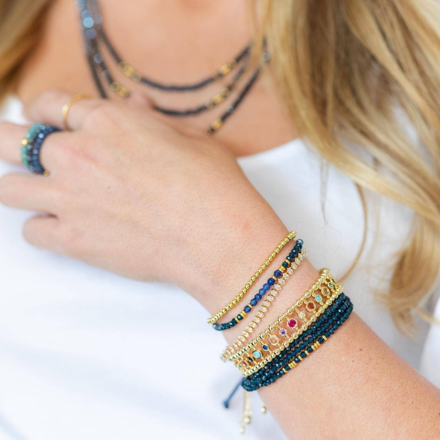 Splendid Iris - Wholesale Beaded Bracelet - SALE - Set/8 Triple Crystal Adjustable Bracelets1