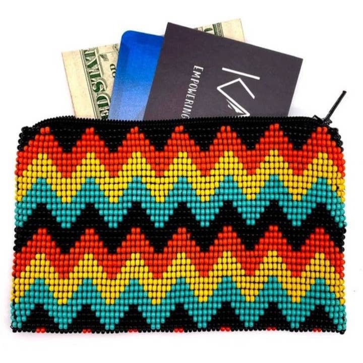 Black, Orange & Yellow Chevron Zipper Pouch for wholesale by KAQCHI
