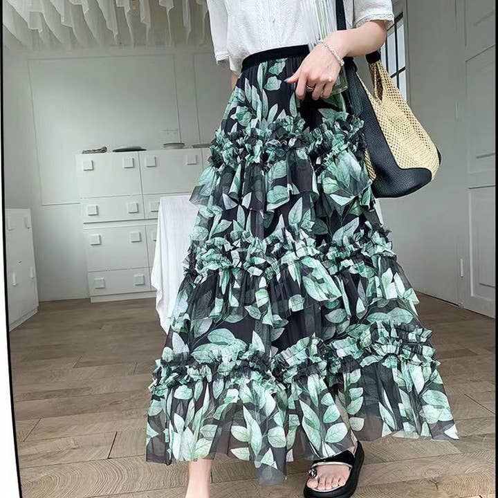 ACCITY - Wholesale Skirt - Women's - LAYERING TULLE SKIRTS WITH FLORAL PRINTS_CWBLS040012