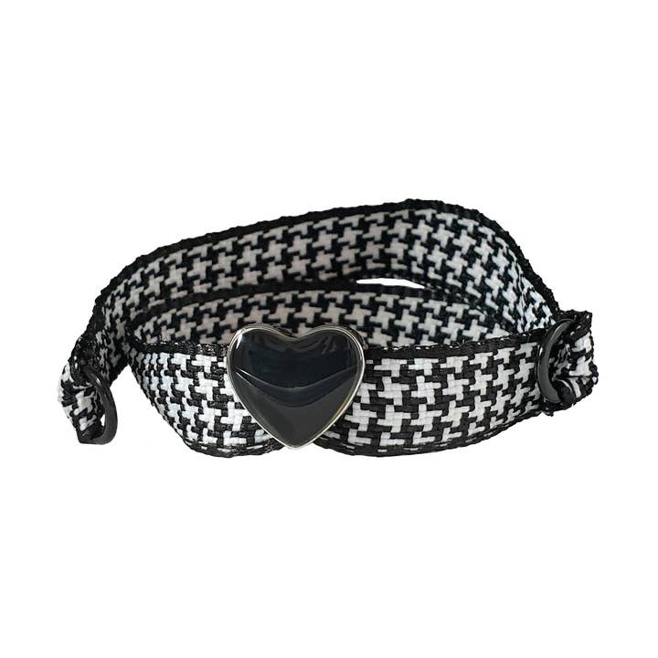 BRACELET PIED DE POULE CŒUR EN ÉMAIL NOIR SUR PALLADIUM pour la vente par Smartever Srl