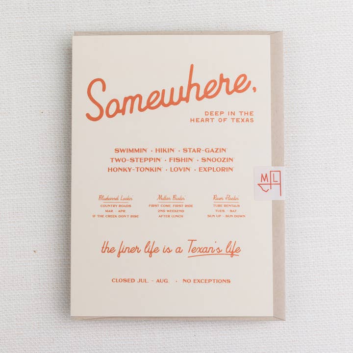 Biglietto di auguri Somewhere, Texas per la vendita all'ingrosso da parte di Morgan Lacey Hart