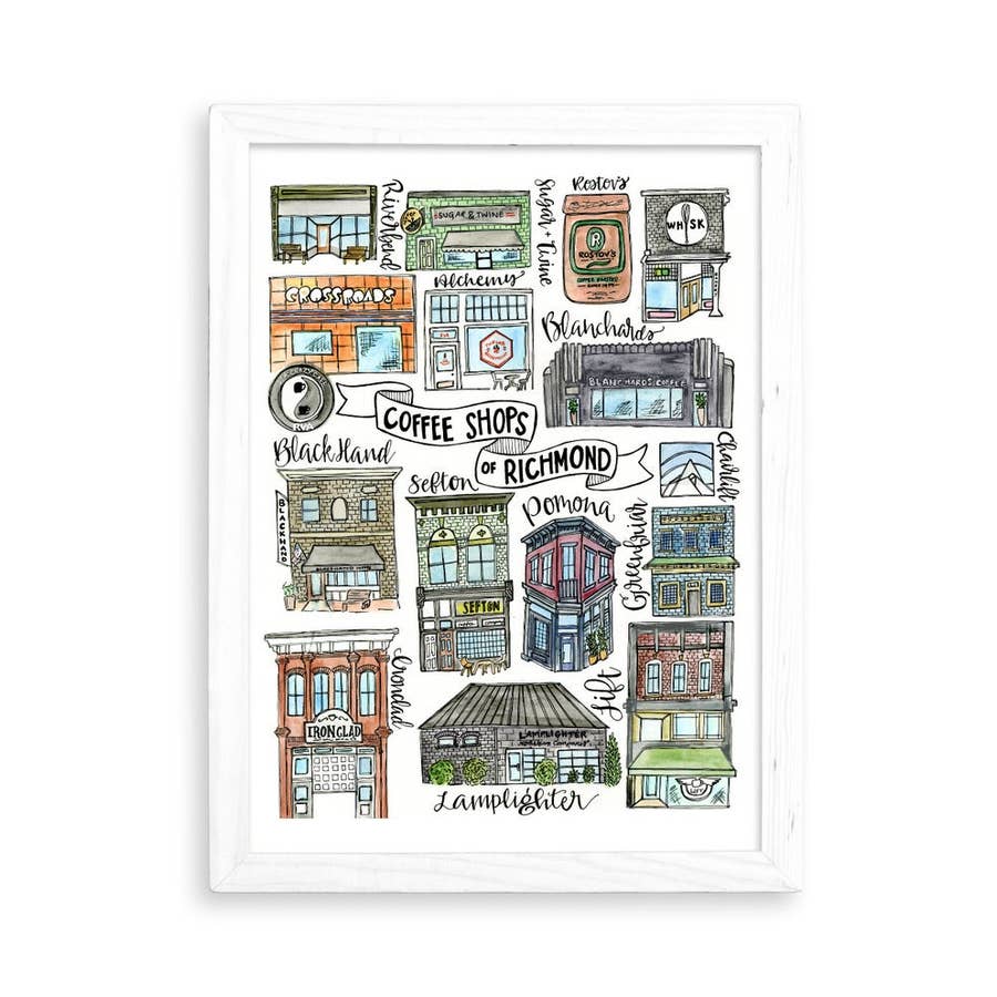 Coffee Shops of Richmond Art Print for wholesale by Mad Kitchen Co.