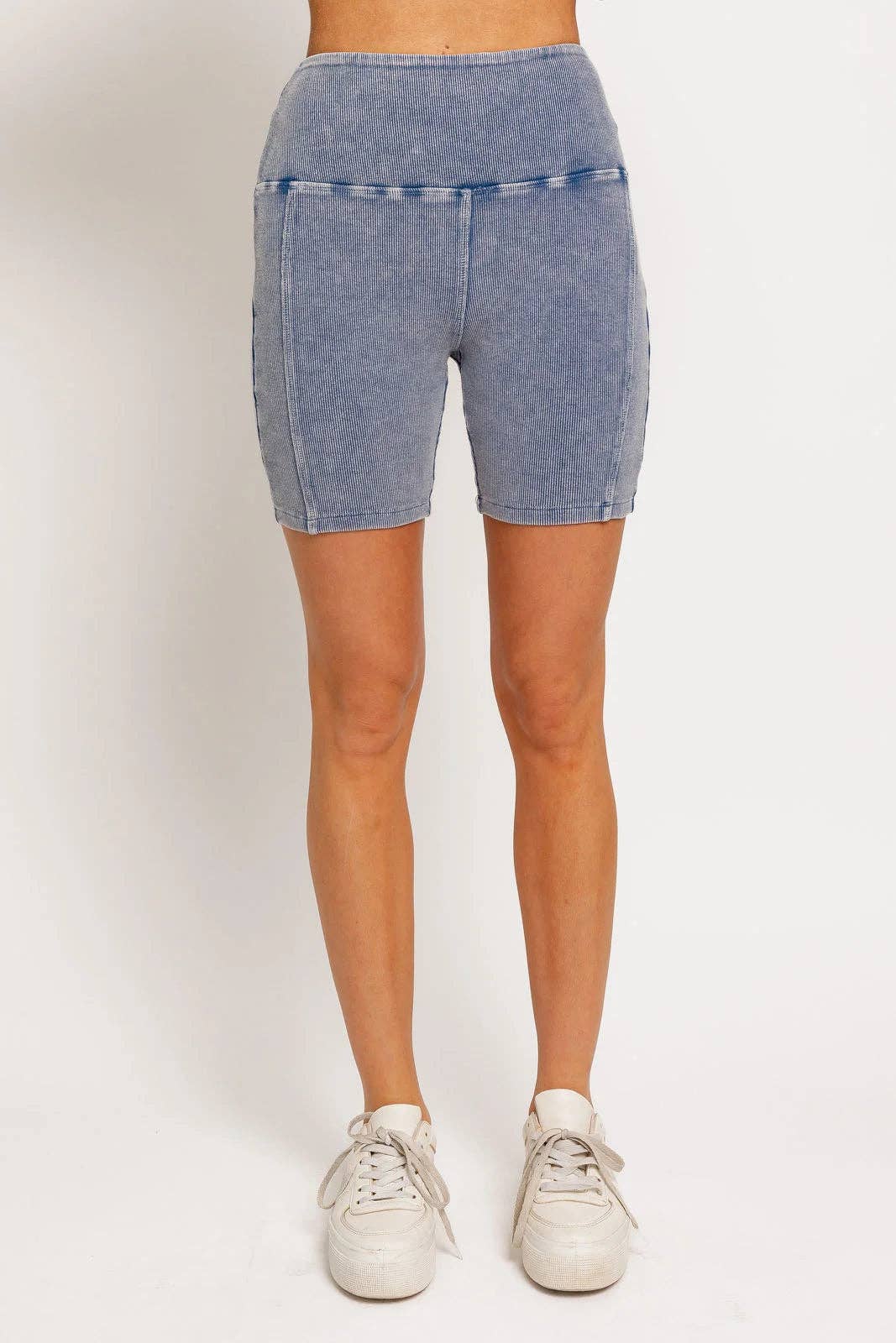 Tasha Apparel Wholesale - Wholesale Athletic Shorts - Women's - Mineral Wash Ribbed Tummy Control Biker Shorts4