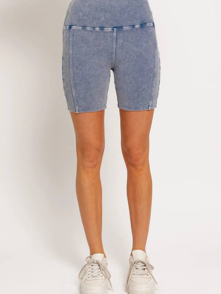 Tasha Apparel Wholesale - Wholesale Athletic Shorts - Women's - Mineral Wash Ribbed Tummy Control Biker Shorts4