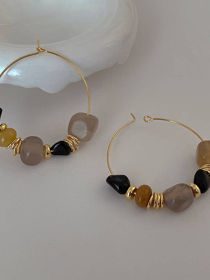 Boucles d'oreilles créoles en métal avec pierre irrégulière vintage simple DPJE1841 pour la vente par Dipped Shop