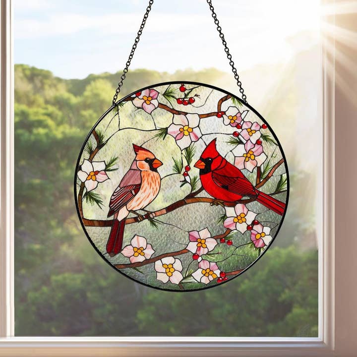 NVC Ecommerce LLC - Wholesale Suncatcher - Cardinal Stained Glass Suncatcher, Retro Bird Glass Art