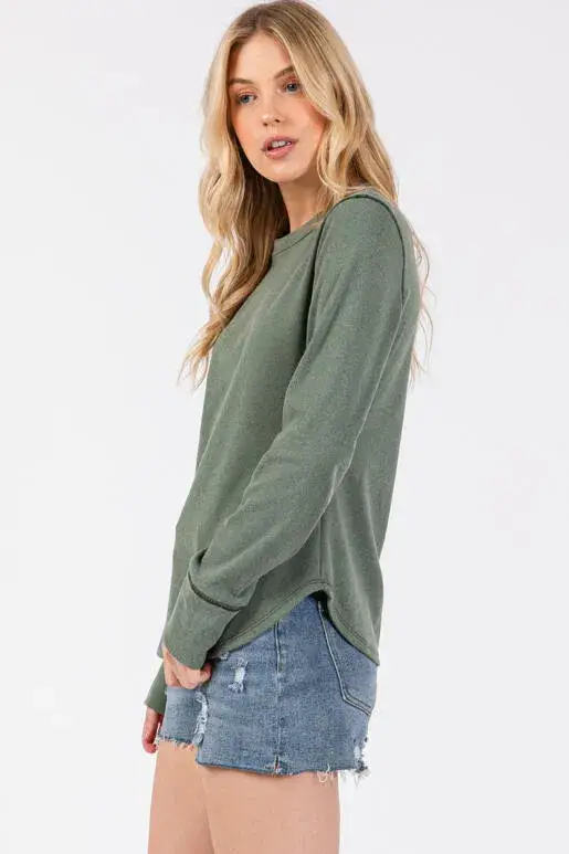 Final Touch - Wholesale Knit Top - Women's - Brushed Ribbed Fitted Long Sleeve Top - NT3128018