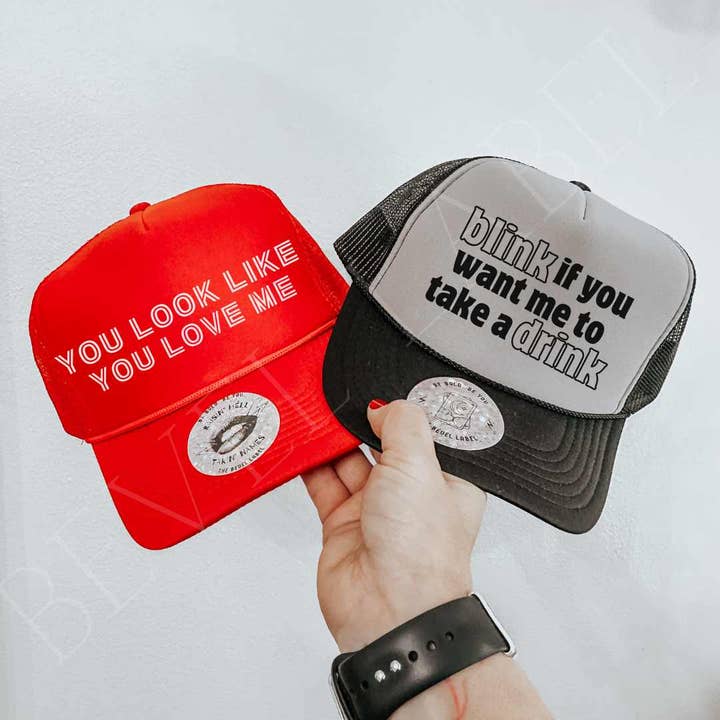 THE BEVEL LABEL - Wholesale Trucker Hat - Women's - Blink If You Want Me Trucker Hat2