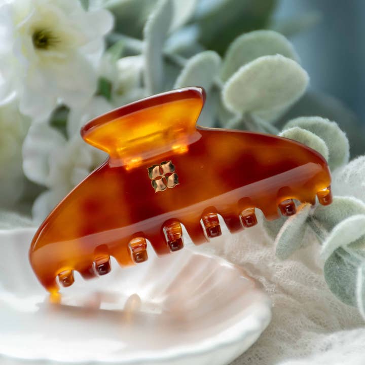 Fenna&Fei - Wholesale Hair Clip - Women's - Glamour Grip Mini Claw in Barite | Burnt Orange and Brown Tortoise | Italian Acetate Tortoise Shell Small Hair Clip3