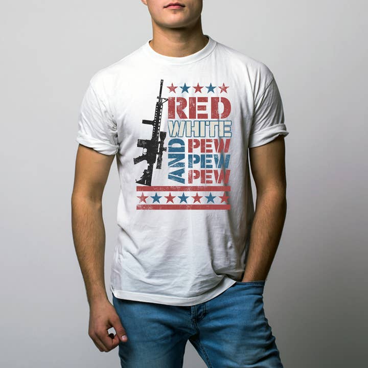 Banc de banc rouge, blanc et Pew Pew pour la vente par Great Tees