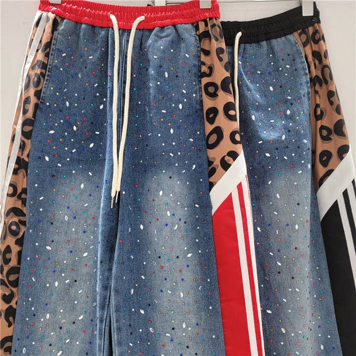 Sanyao Fashion - Vendita all'ingrosso Jeans - Donna - Jeans con toppe leopardate e strass da donna autunno 2025 1M2792