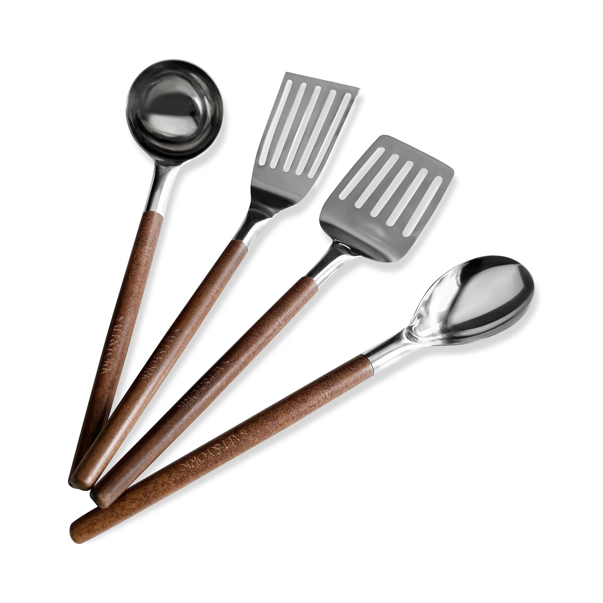 Salt & York - Wholesale Kitchen Utensil Set - 4 Piece Olive Wood or Walnut Wood Handle Utensil Set with St11