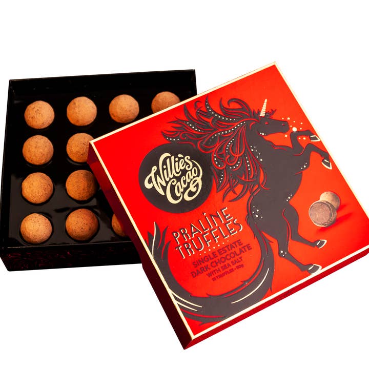 Dark Chocolate Praline Truffles w. Sea Salt. Vegan. x16 110g for wholesale by Willie's Cacao