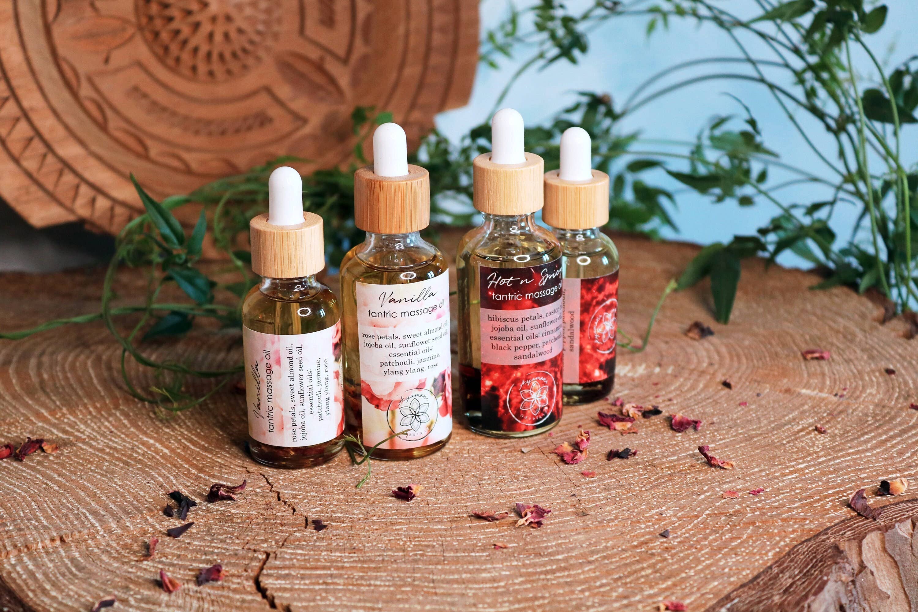 Ayamani Naturals - Vendita all'ingrosso Olio/gel per massaggi - Set di oli da massaggio tantrici, afrodisiaco alla vaniglia e speziato