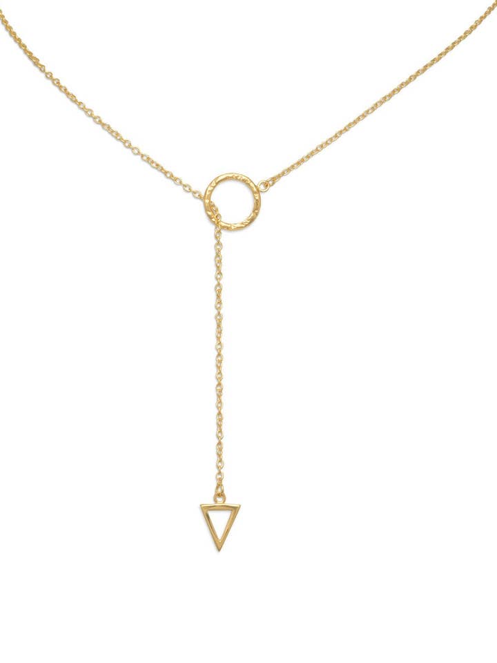 18k Gold Triangle & Circle Ring Lariat Necklace for wholesale by Stephen Oliver