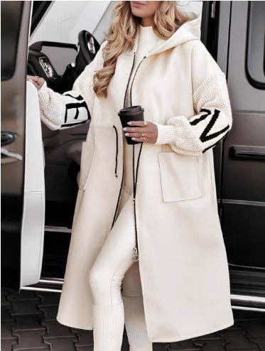 EmberLoom - Wholesale Coat - Women's - Women Long Hooded Coat with Knit Sweater Inserts3