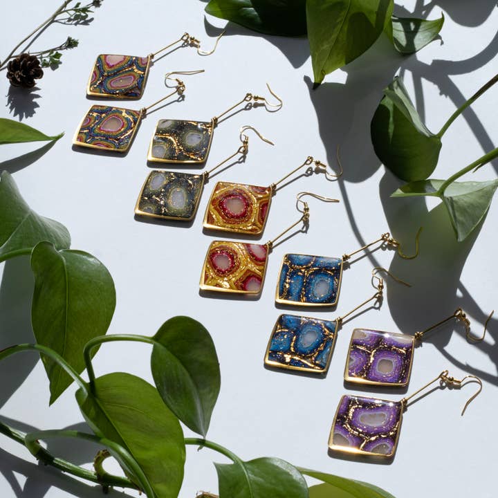 Agate Drop | Handmade Clay & Resin Earrings | Gemstone for wholesale by Ginger Sapp Jewelry