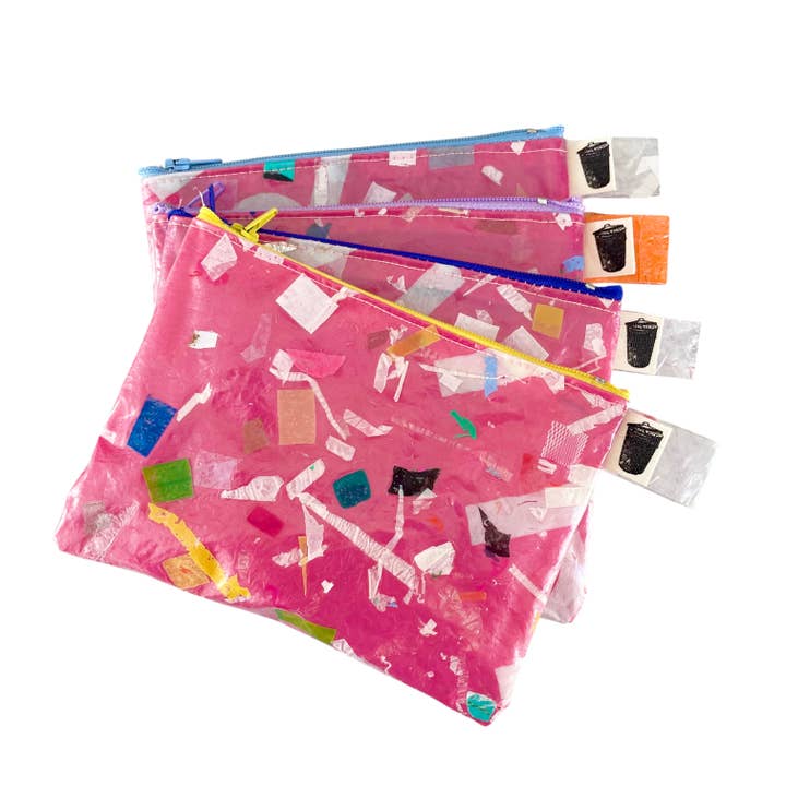 Small Pink Recycled Plastic Confetti Pouch for wholesale by Cool Trash