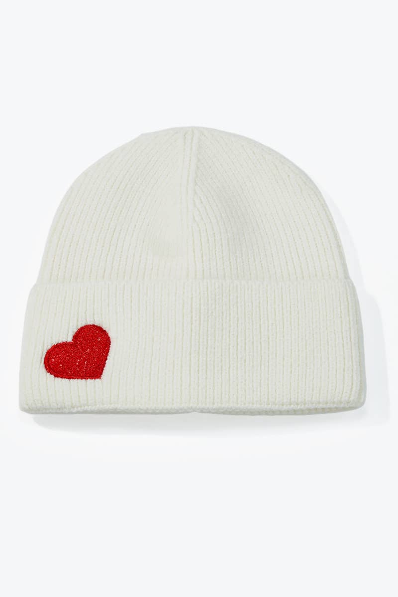 BYREN | ÉLINE L'ATELIER – Großhandel Beanie – Damen – Einfarbige Mütze mit rotem Herz MJ221SD0