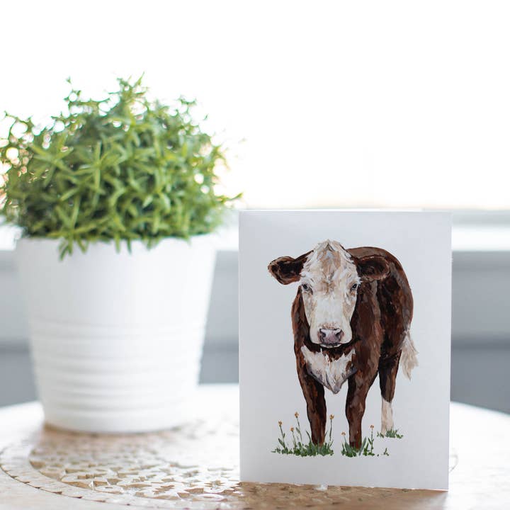 Tarjeta de felicitación de vaca roja y blanca para venta al por mayor de The Cranberry Finch