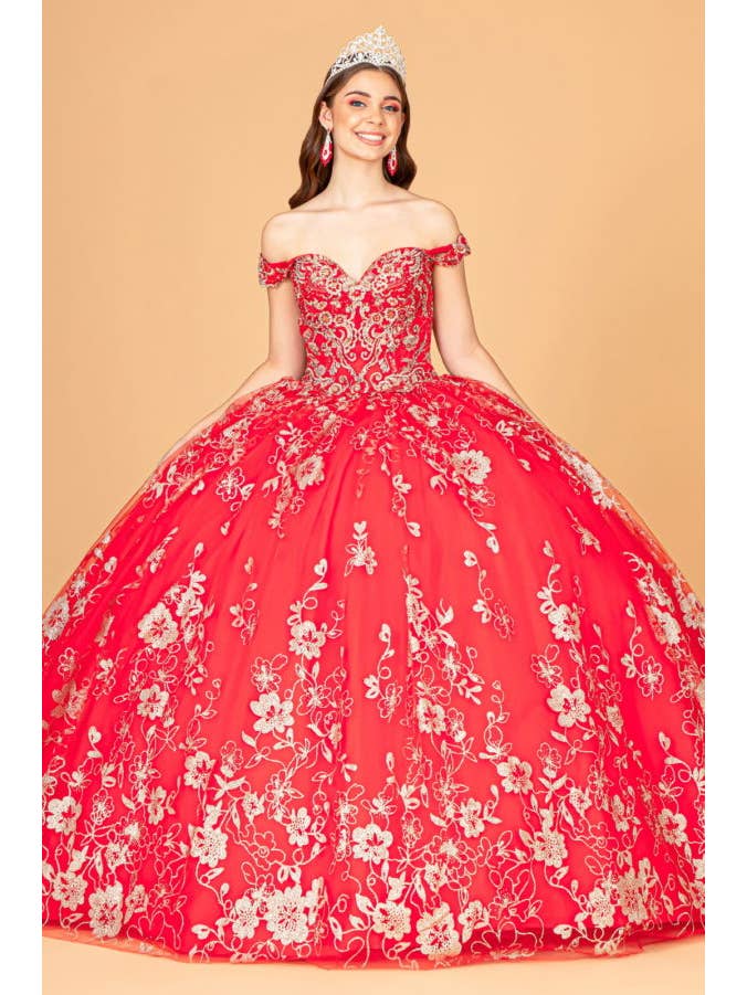 Tux-USA® - Wholesale Gown - Women's - Embroidered Off Shoulder Mesh Quinceanera Dress w/ Separate Long Sleeves