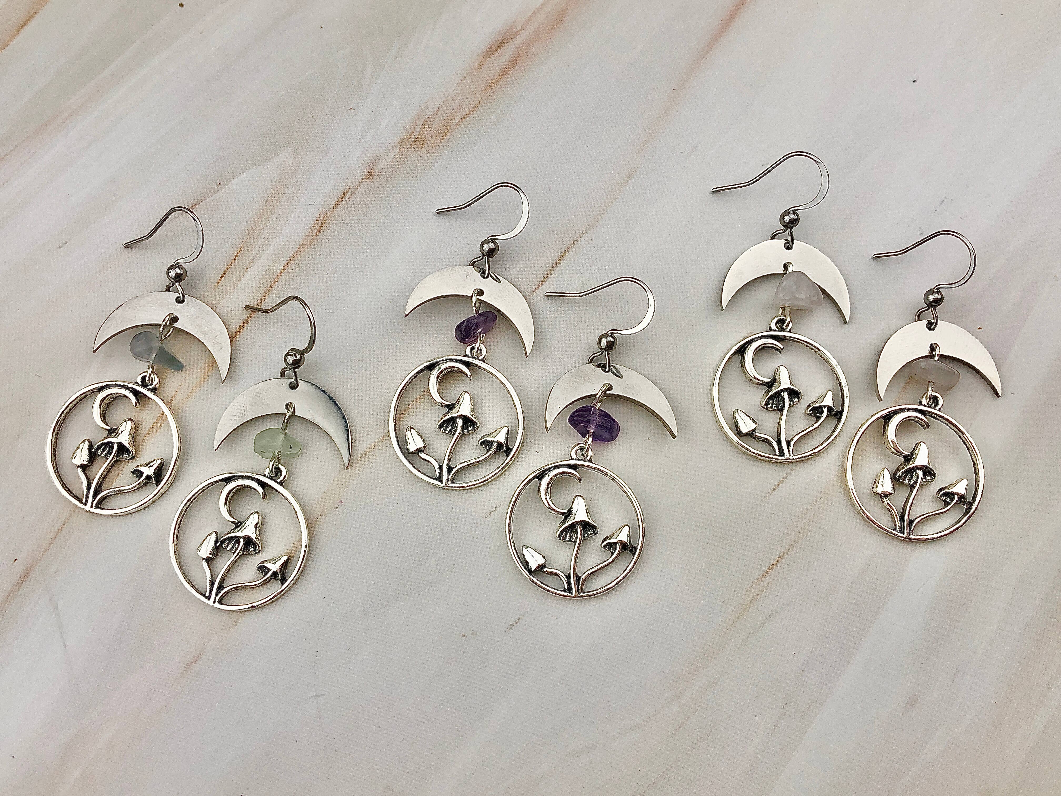 WonderLight Jewelry - Vente Boucles d'oreilles pendantes - Boucles d'oreilles en forme de champignon en pierres précieuses - Affirmation Jewelry8