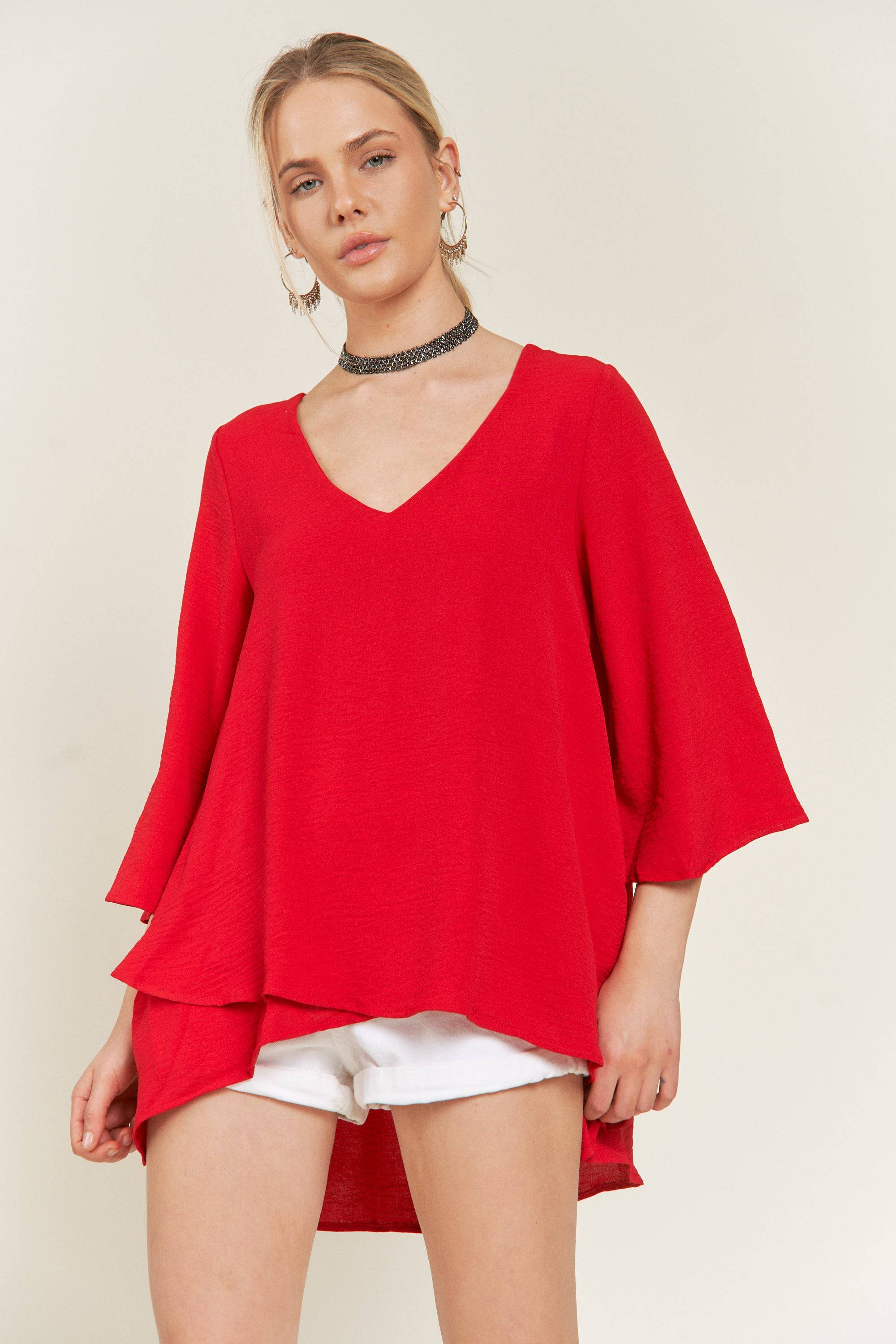 JADE BY JANE - Wholesale Tunic - Women's - V-Neck Mid bell sleeve top KRT10808