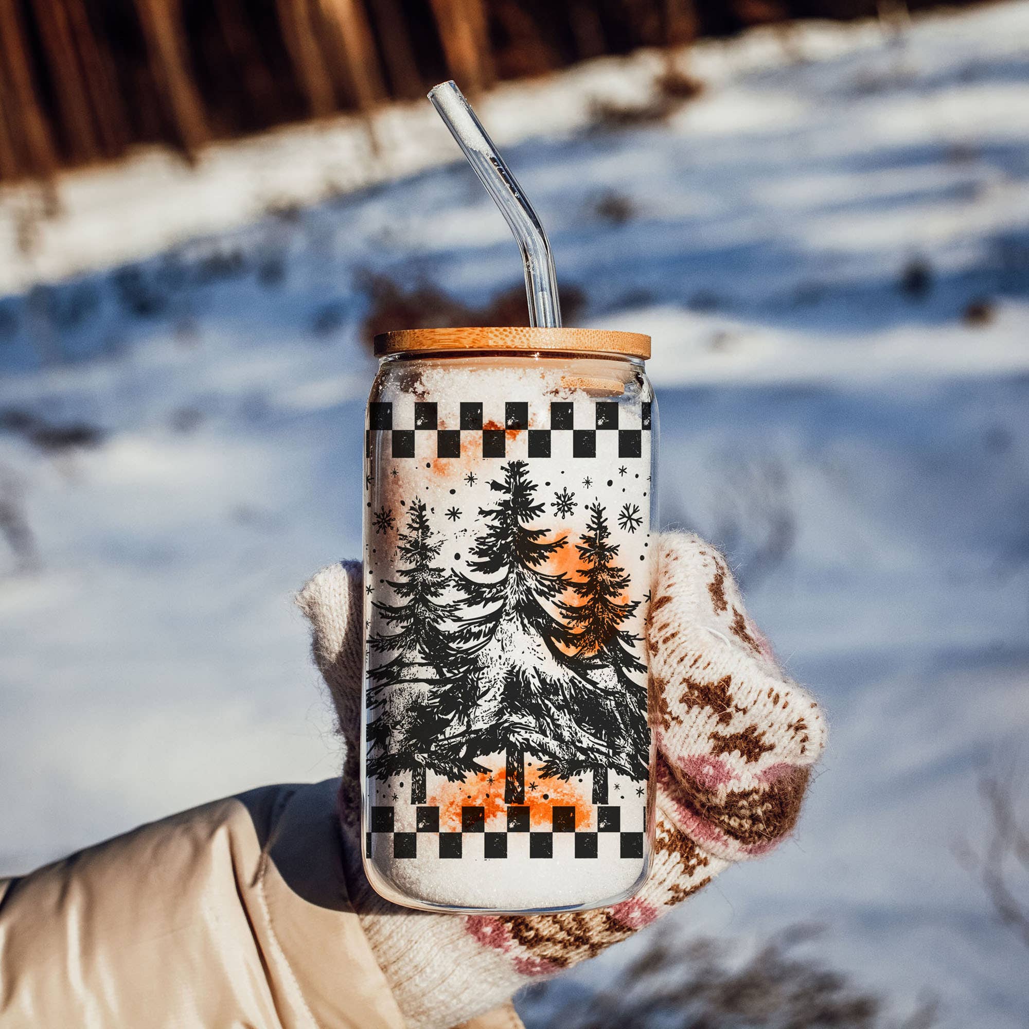 Gia Roma - Wholesale Drinking Glass/Cup - Vintage Christmas Glass Cups with Straw, Kitchen Decoration155