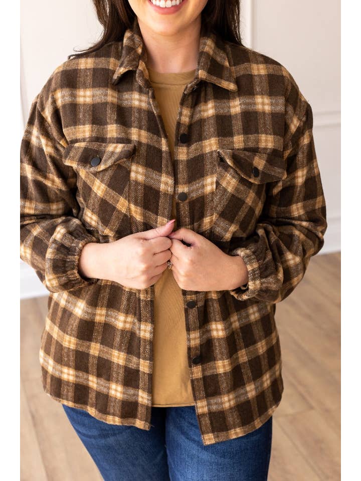 Brown Morning Coffee Oversized Shacket for wholesale on Faire4