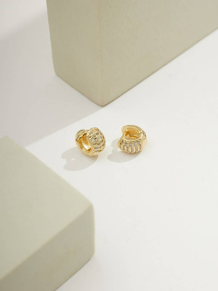 Demi-Fine Jewelry Amelie Mini-Pavé Huggies | Fast Shipping for wholesale by Bossaglam Jewelry