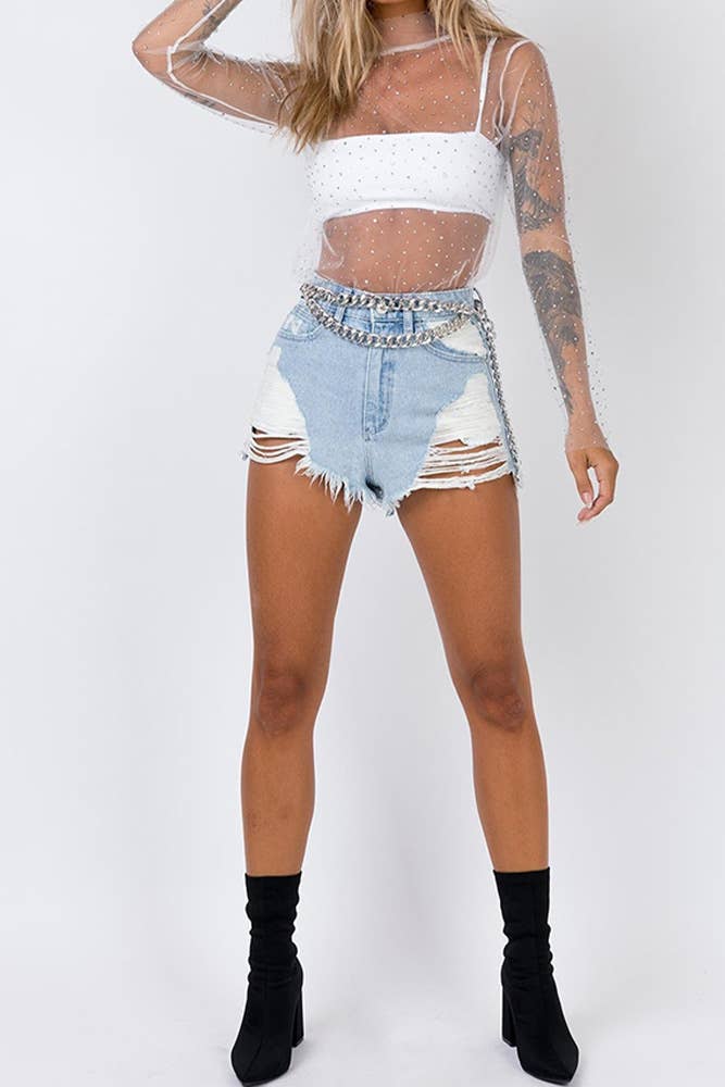 UNISHE - Wholesale Blouse - Women's - See Through Sheer Mesh Sequin Underwear Top ZZKF8182