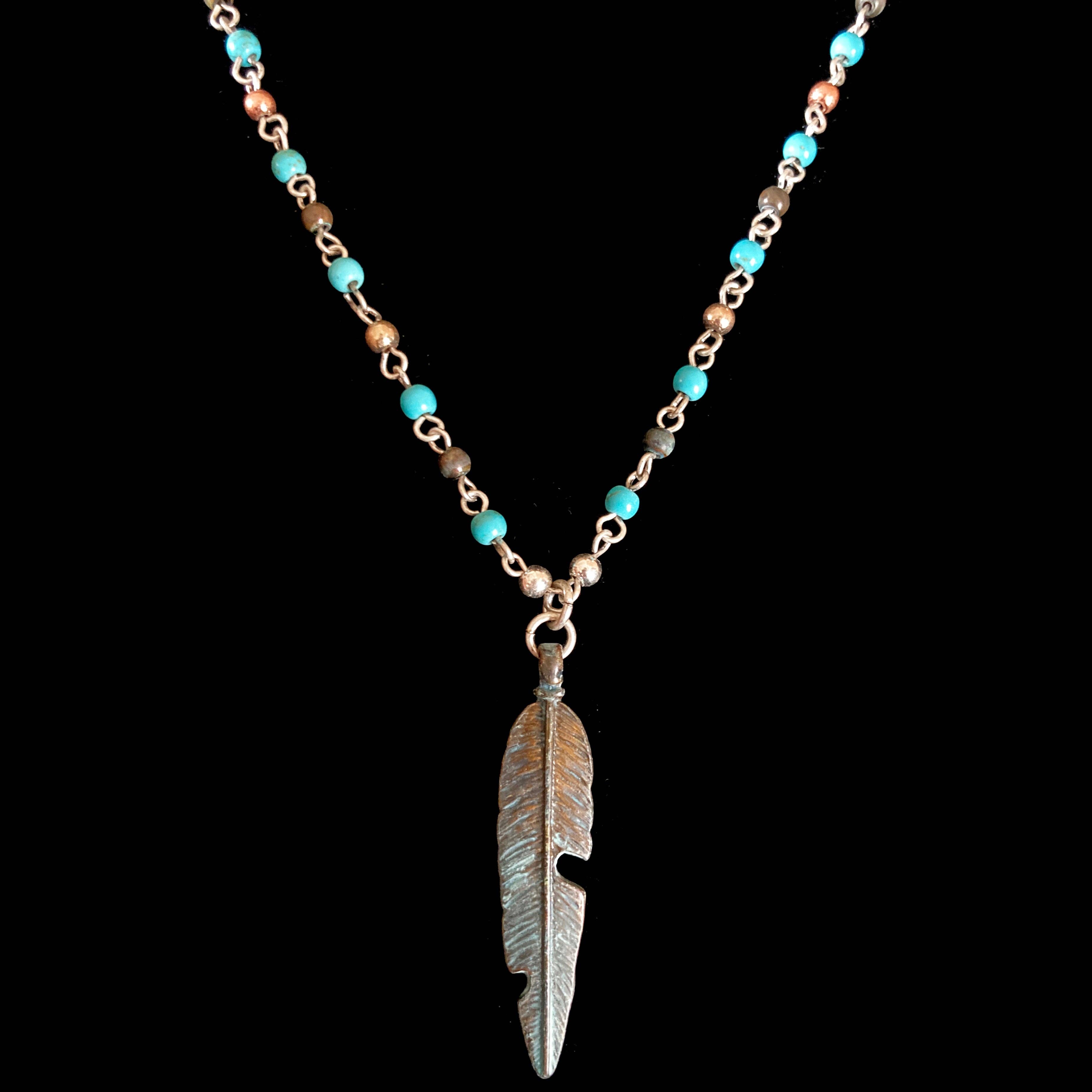 Lunar Deer - Wholesale Jewelry Set - Tri-tone Feather Beaded Turquoise Style Necklace and Earrings1
