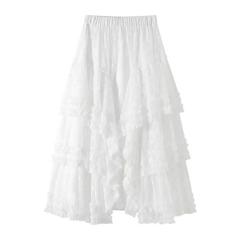 Miss Sparkling - Wholesale Skirt - Women's - Lace ruffle mesh maxi skirt4