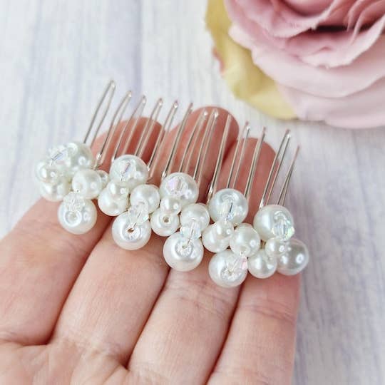 Pearl Bridal Hair Comb: Crystal AB Beads, Pearl Hair Piece for wholesale by Gracie Rose Bowtique