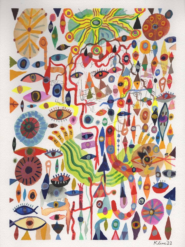 Sommeil et poésie. Aquarelle originale sur papier. 9 « x 12". abstrait. moderne. contemporain. art. peinture. John Kline. artiste. coloré. encre. pour la vente par John Kline Artwork