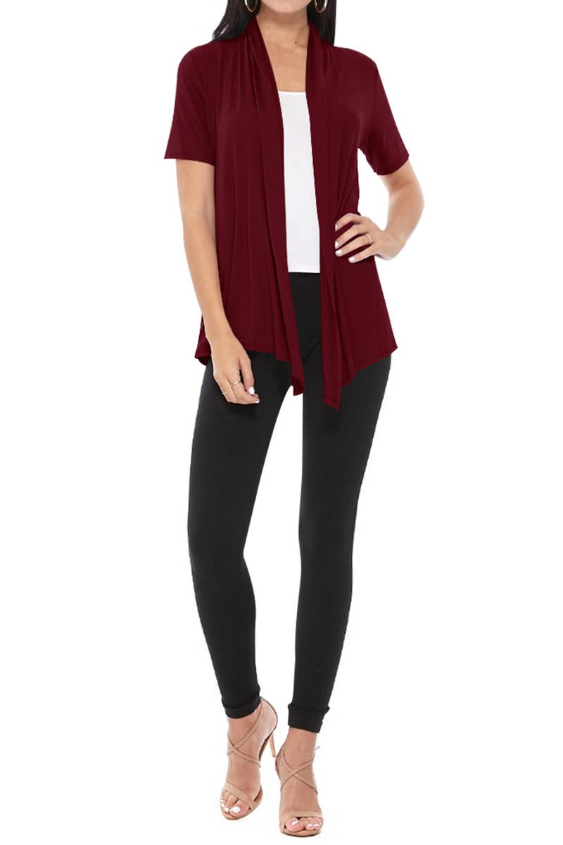 MOA COLLECTION - Wholesale Cardigan - Women's - Women's Casual Short Sleeve Draped Open Front Solid Cardigan11