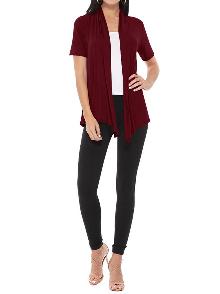 MOA COLLECTION - Wholesale Cardigan - Women's - Women's Casual Short Sleeve Draped Open Front Solid Cardigan11