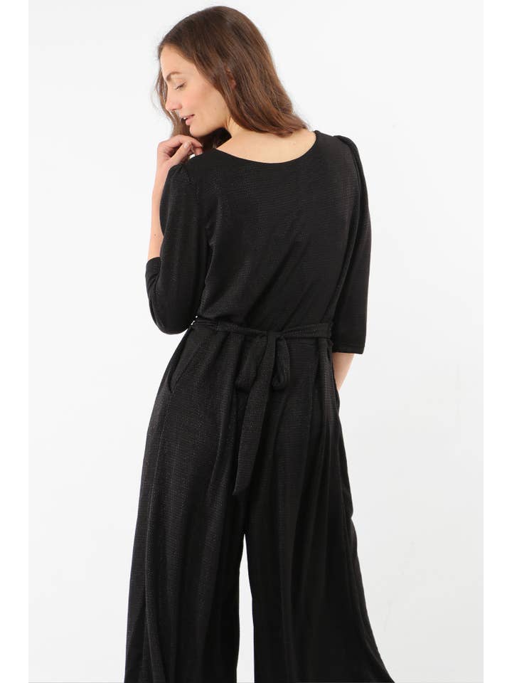 Sarta - Wholesale Jumpsuit - Dames - Wijde Pijpen Cropped Jumpsuit - Zwart, Glitter1