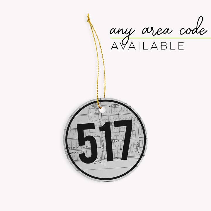 Paperfinch Design - Wholesale Ornament - 517 Lansing Michigan area code ornament + Michigan map