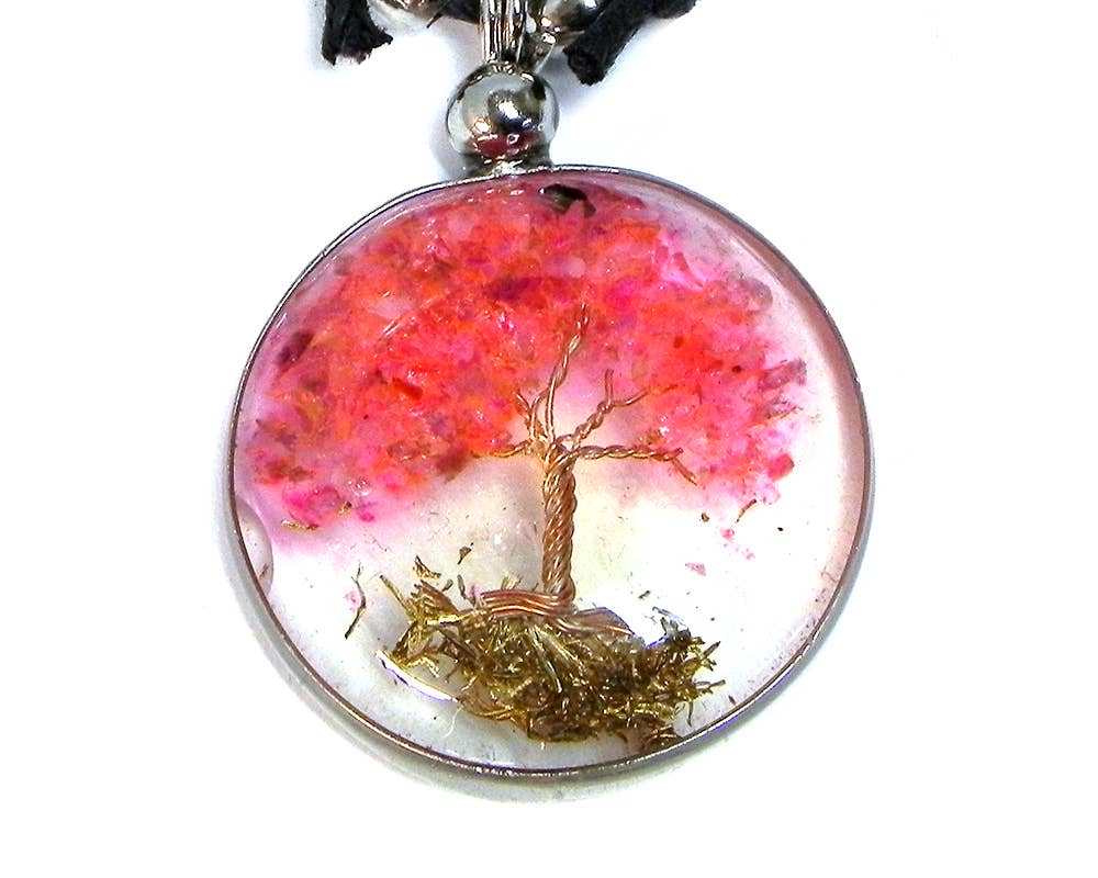 Pichincha - Wholesale Pendant/Charm Necklace - Round Acrylic Chip Stone Inlay Tree of Life Pendant Necklace7