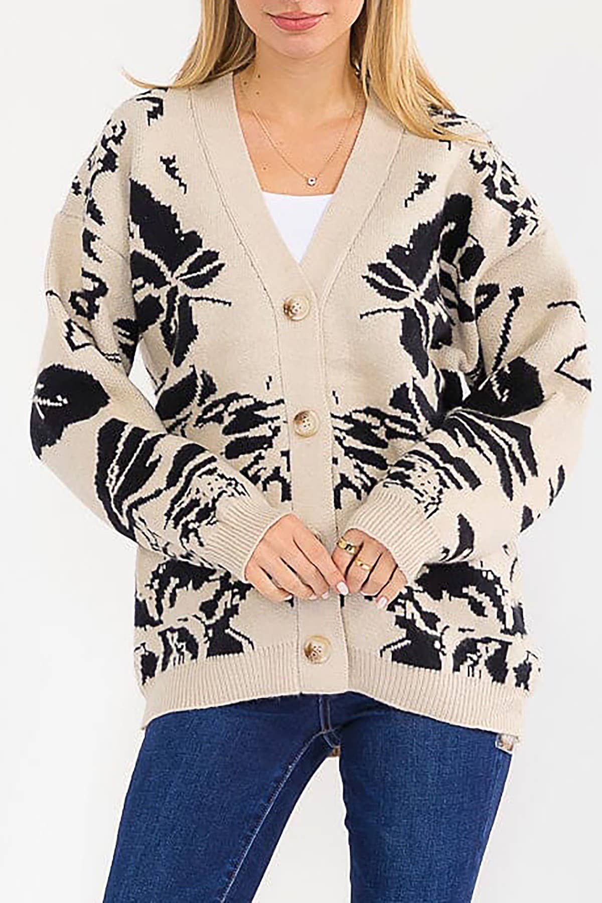 FARINA D'AVENA CARDIGAN MULTI STAMPA CON BOTTONI in vendita all'ingrosso su Faire