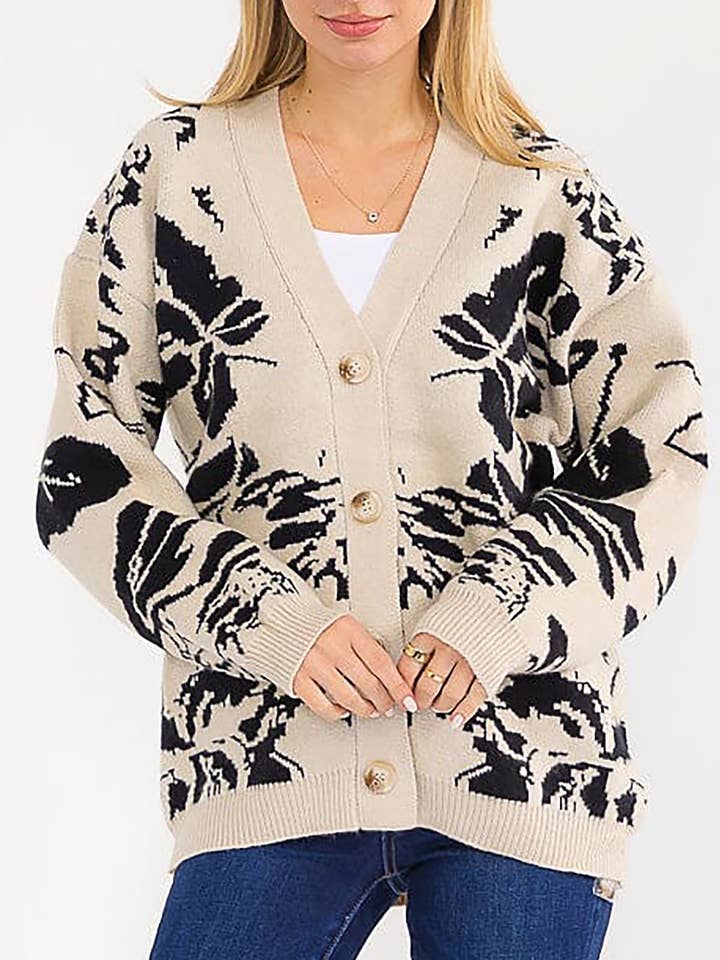 FARINA D'AVENA CARDIGAN MULTI STAMPA CON BOTTONI in vendita all'ingrosso su Faire0