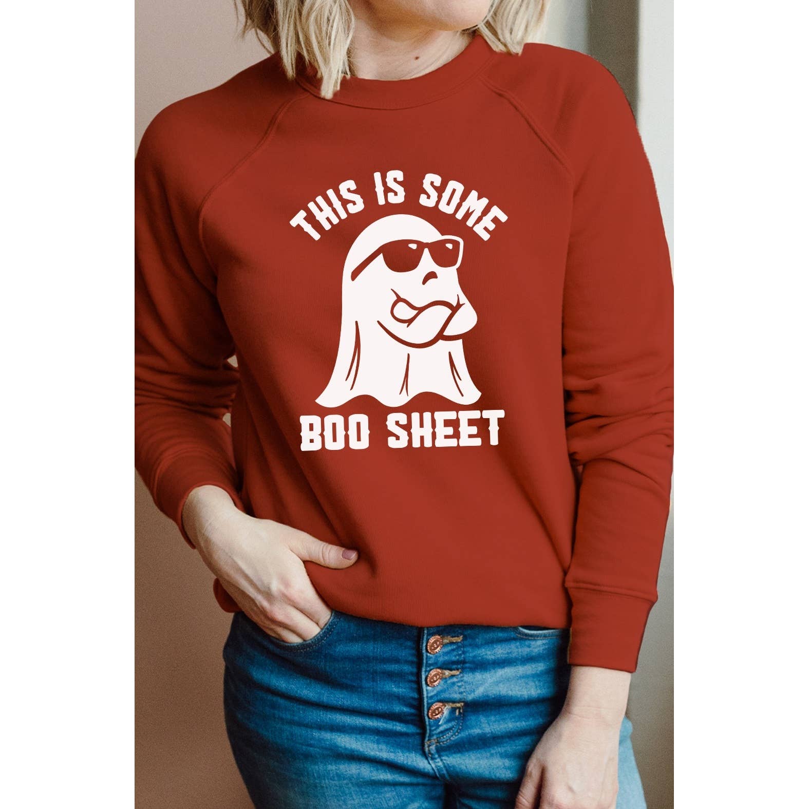 Kissed Apparel – Engroshandel Grafisk Sweatshirt - Dame – Dette er nogle Boo Sheet Ghost Graphic Sweatshirt7