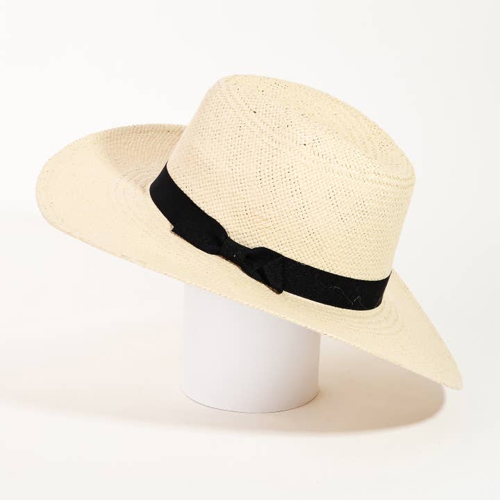 Collections by Fame Accessories - Wholesale Straw Hat - Women's - Basket Weave Ribbon Bowtie Fedora Hat